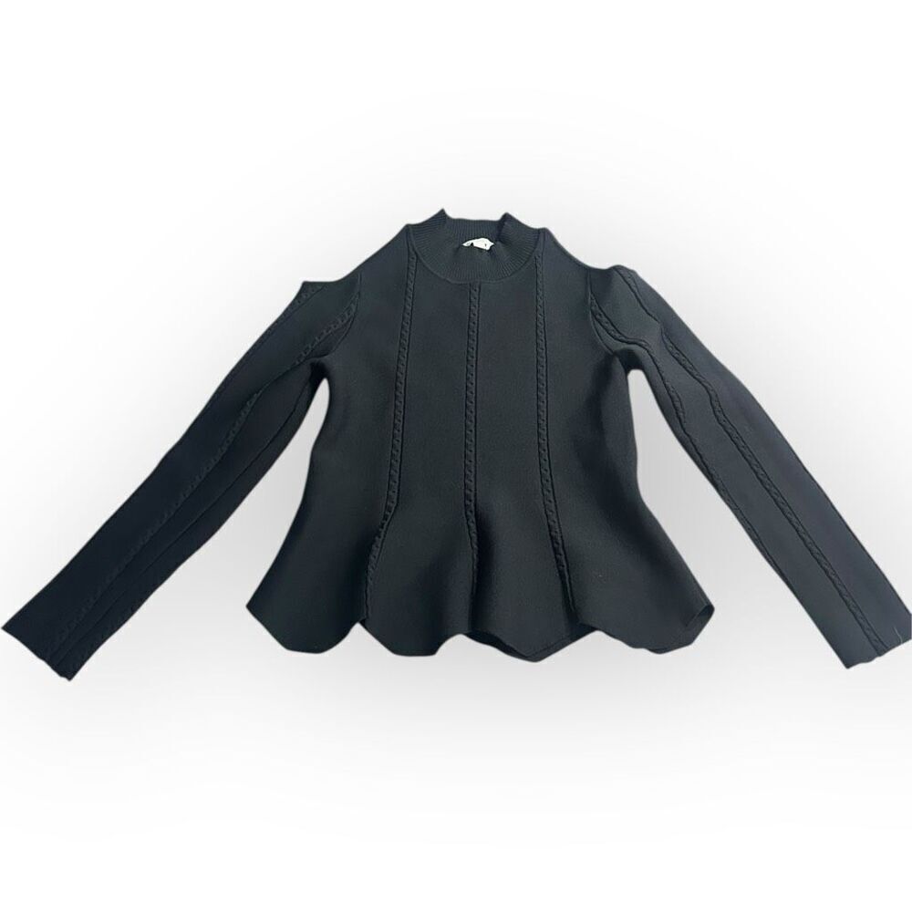 Jonathan Simkhai Women’s Size Medium Black Peplum High Neck Knit Top